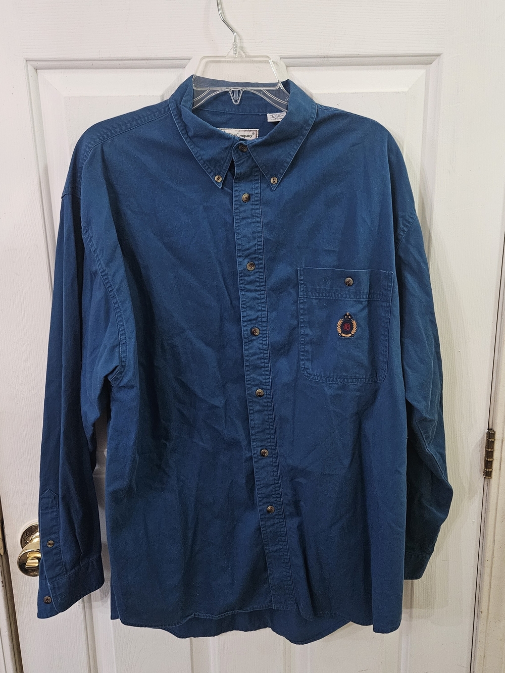 Bugle Boy Company Mens XL Teal Blue Cotton Button Down Long Sleeve Shirt Vintage